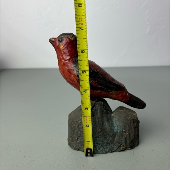 Primitive Folk Art Red Bird Robin Cardinal Stone Clay Statue Sculpture Carving - Picture 2 of 12